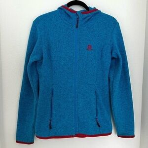 Salomon Bise Full Zip Hoodie Fleece Lined Size M Women’s Heather Blue Red Trim